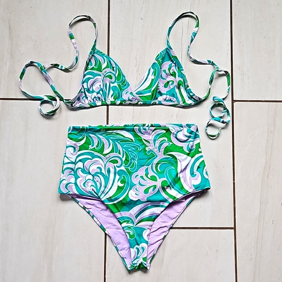 Emilio Pucci Albizia Print Bikini Triangle Top Foldover Bottoms [size 40] - Picture 2 of 10